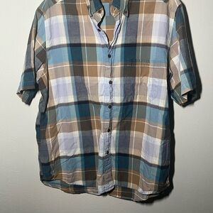 Men's Field & Stream Plaid Short Sleeve Shirt - Blue and Brown Size L